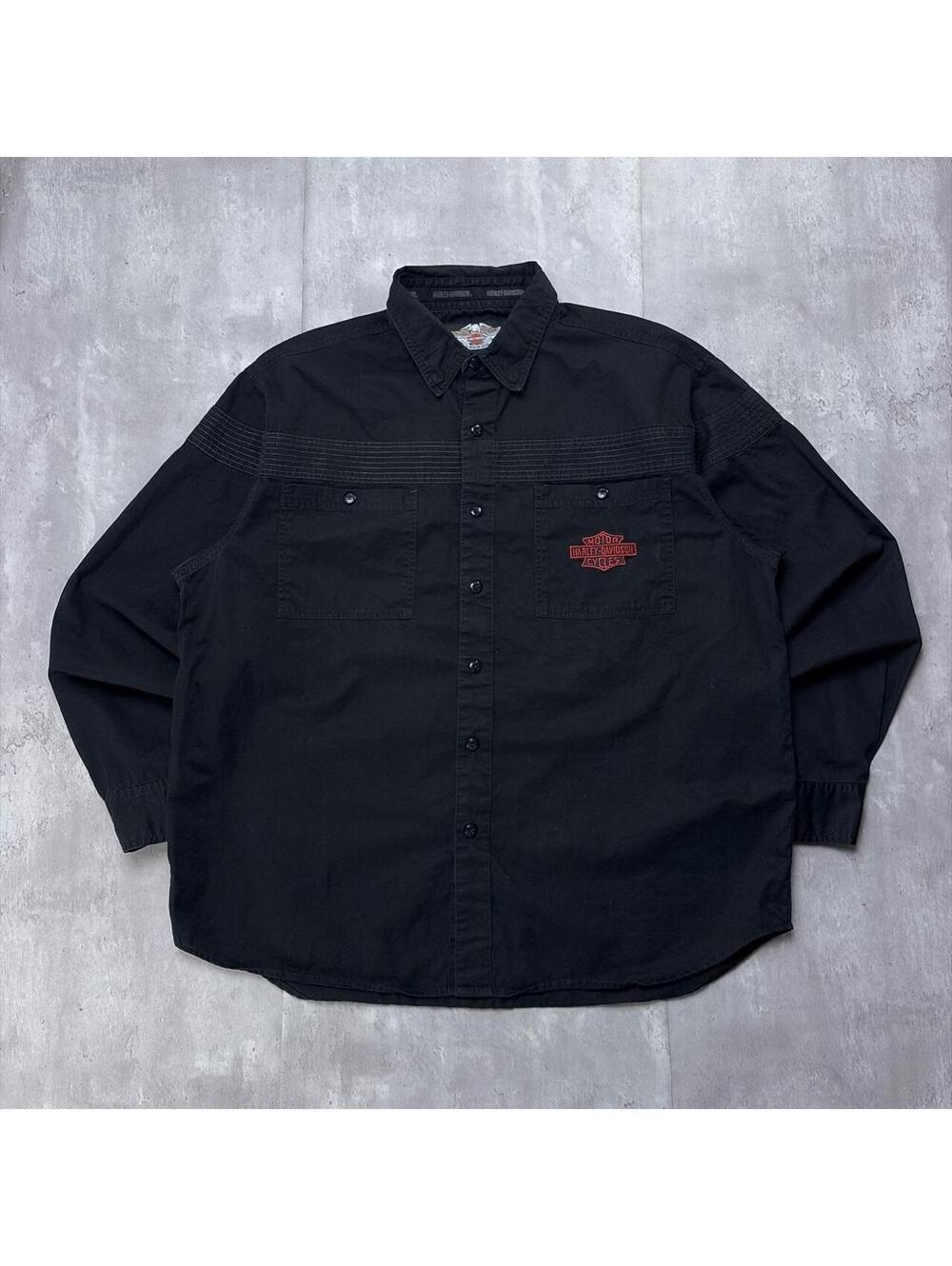 Y2K Harley Davidson Grunge Biker Long Sleeve Button Up Shirt